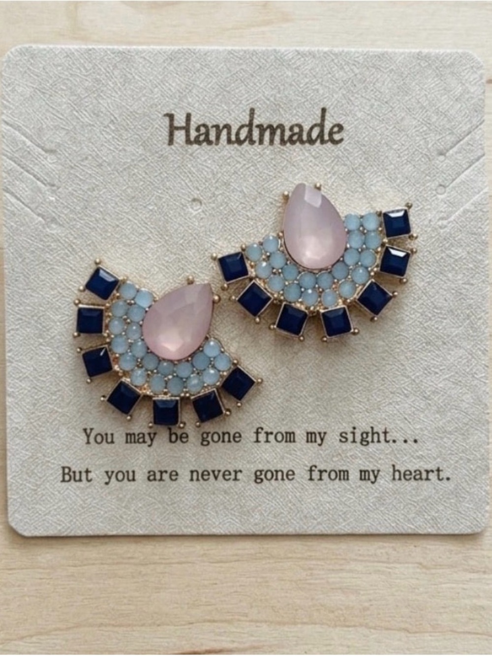 Source Unknown Pink and Blue Teardrop Fan Earrings